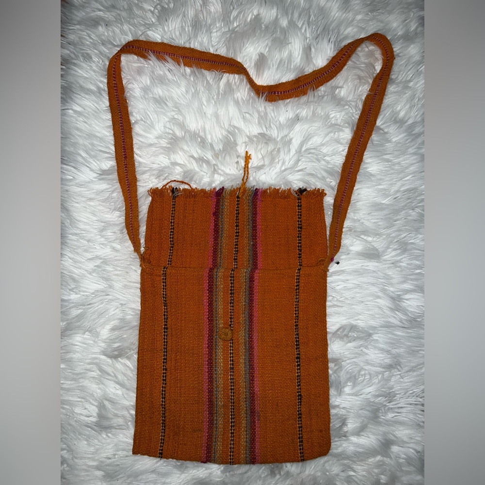 thrifted orange & striped sack bag tote